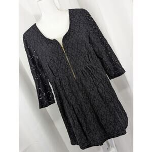 STYLE & CO.! BLACK STRETCH LACE, ZIPPER, BOHO PEASANT BLOUSE, TOP, DRESS! SZ XL